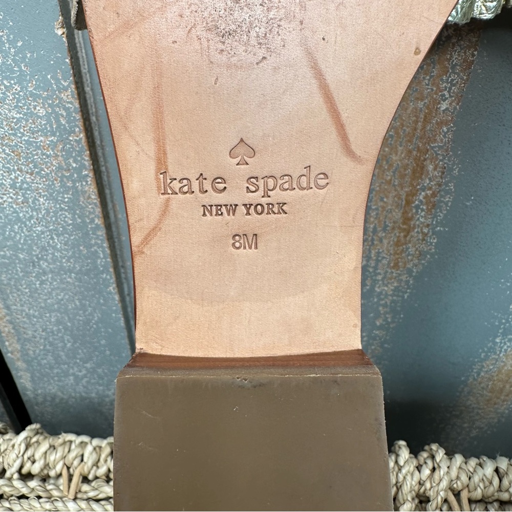 Kate Spade Ruffle Beau Leather Slide Sandal Gold Sz 8 - Picture 13 of 15